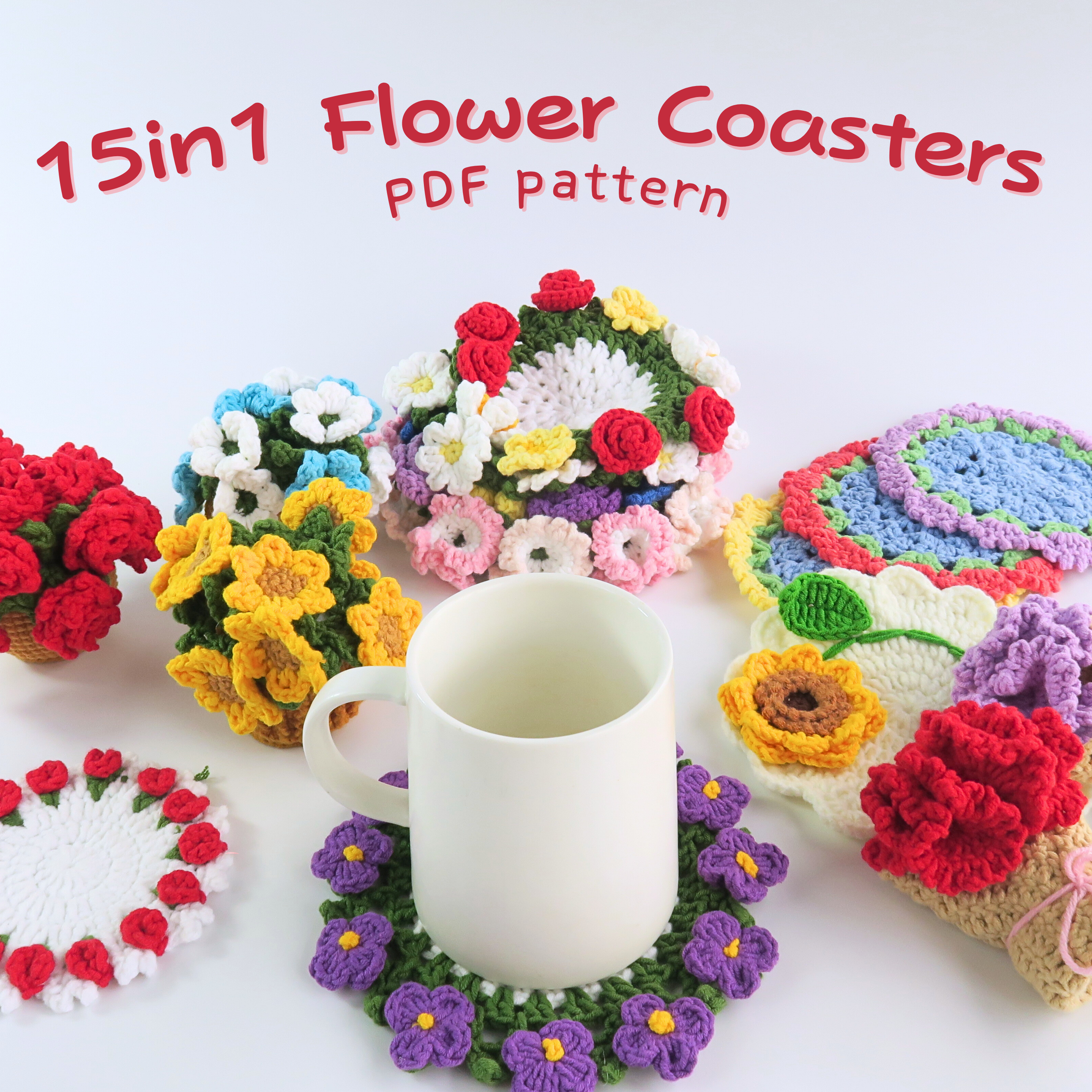 crochet potted plant coasters 15-in-1 Flower Pot Coasters Pattern – Hooktasy