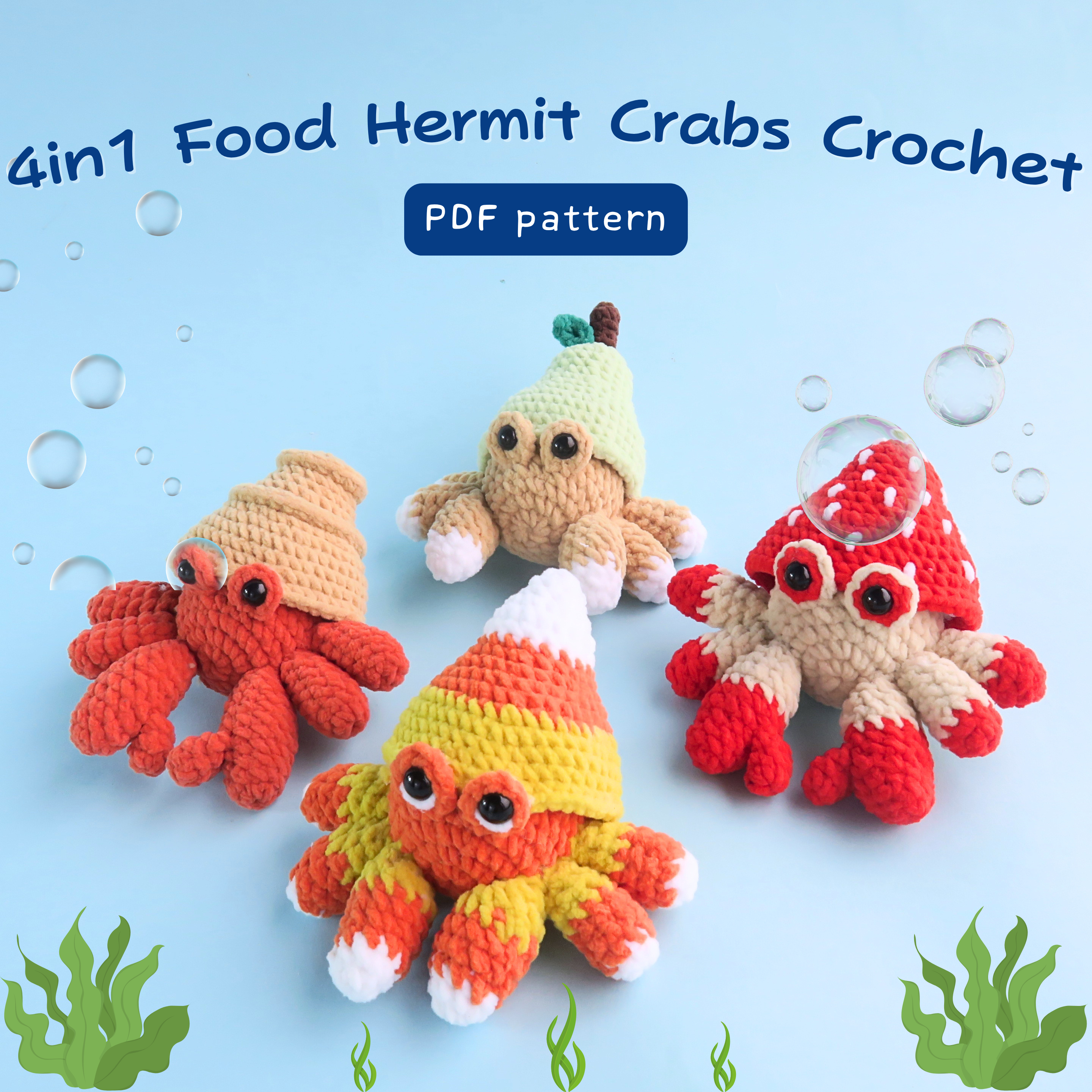 4 in 1 Food Hermit Crab Sea Crochet Pattern – Hooktasy
