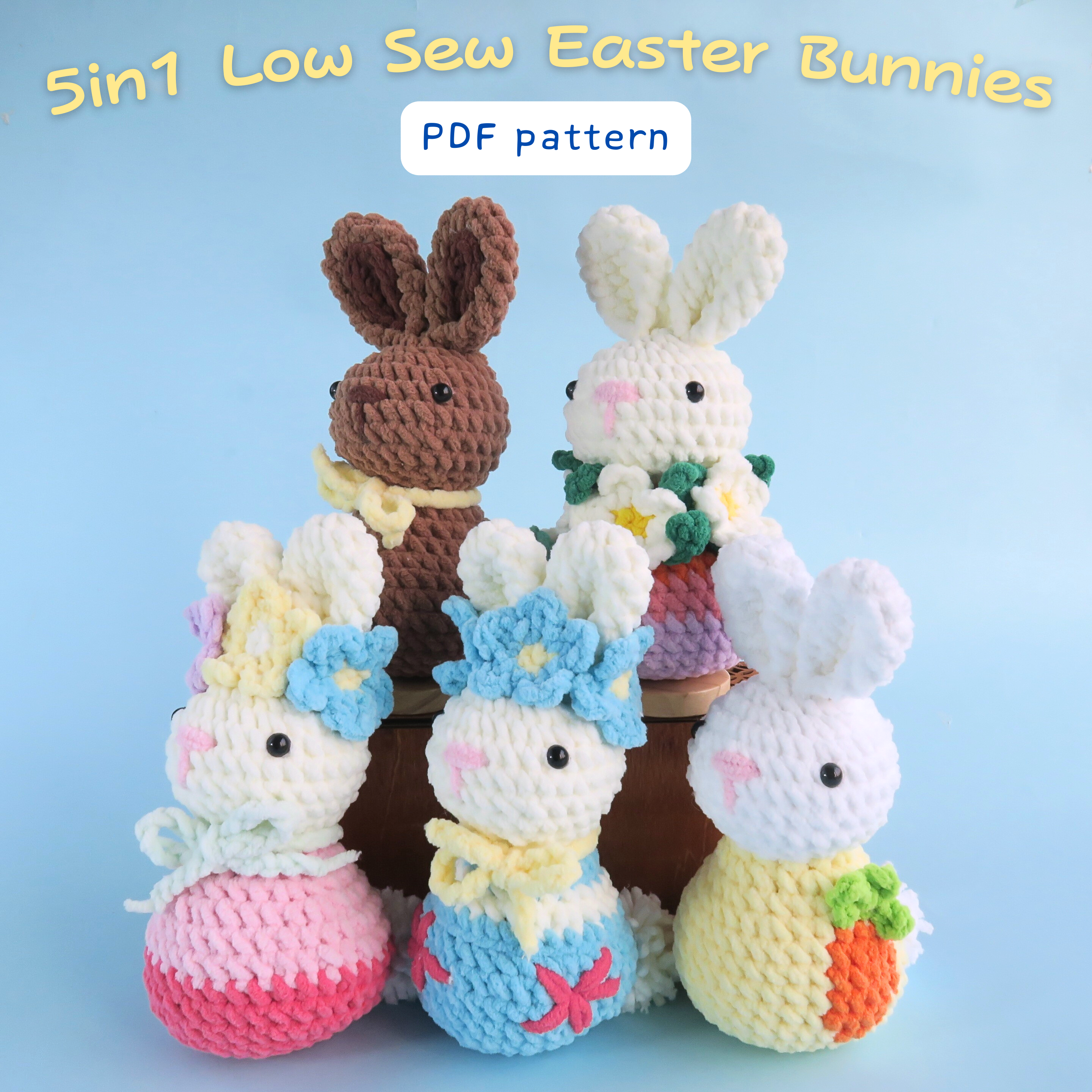 5in1 Low Sew Easter Bunnies Crochet Pattern – Hooktasy