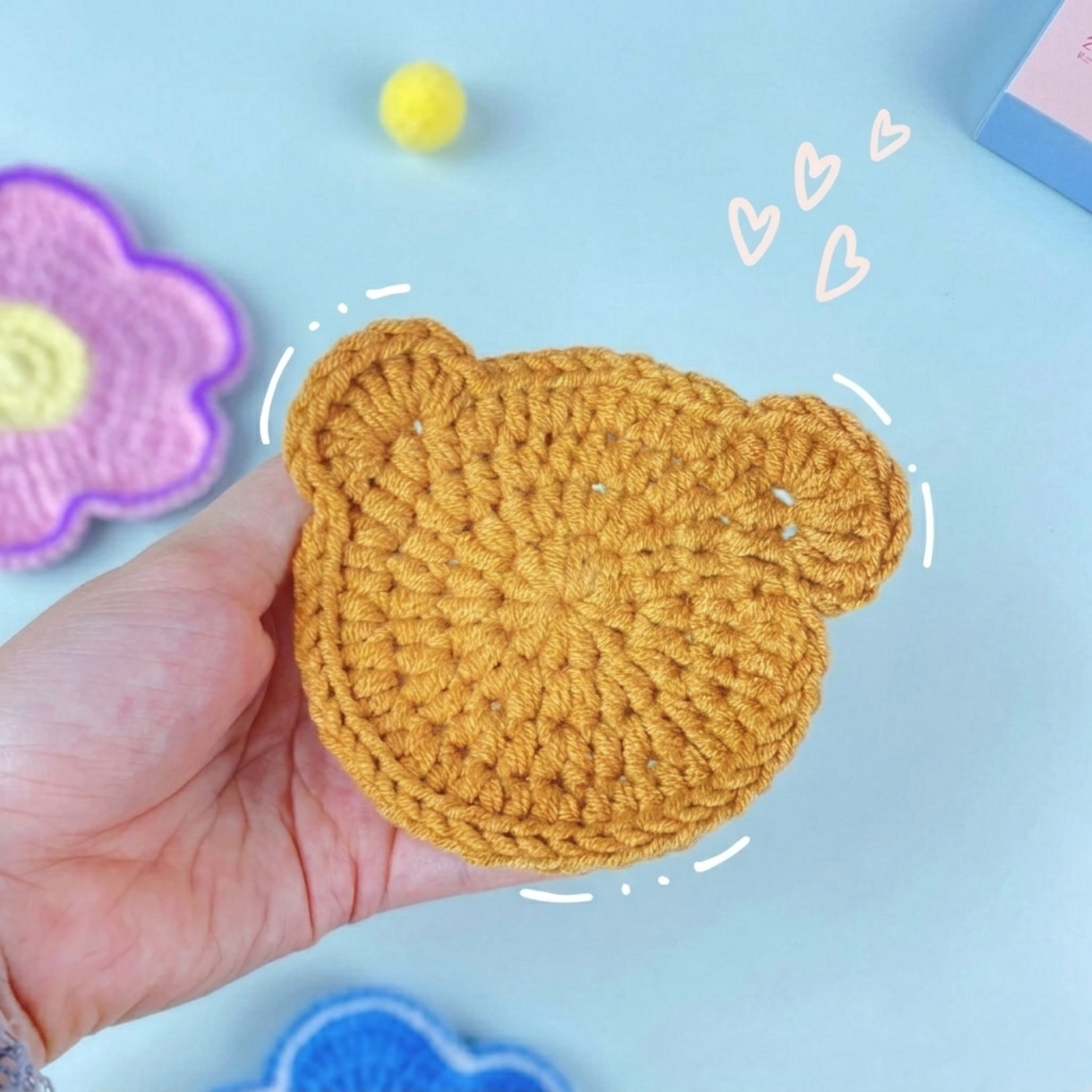 Bear Coaster crochet pattern PDF, bear crochet coaster, animal coaster pattern, amigurumi coaster pattern, beginner crochet coaster pattern, handmade crochet home decor gift