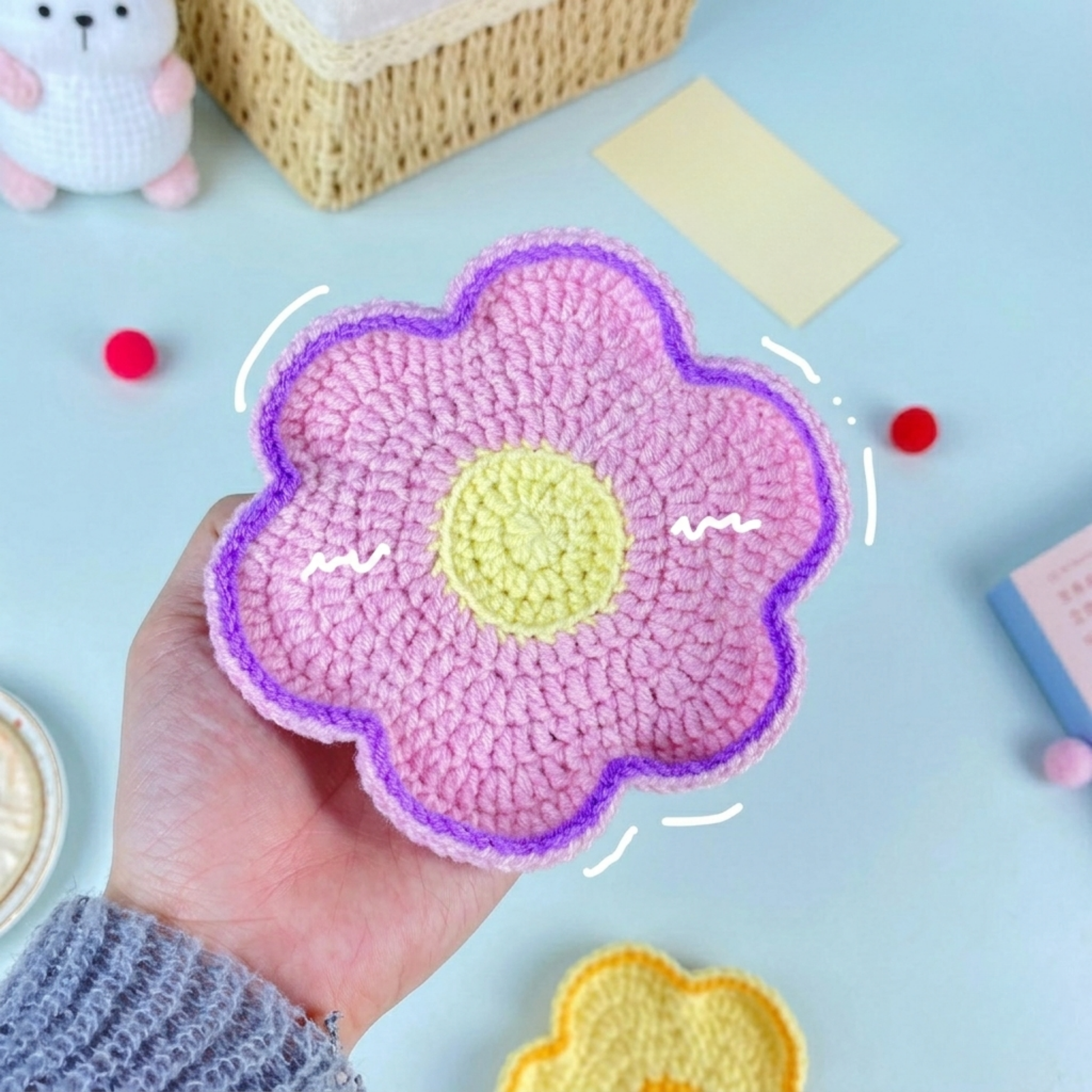 Flower Coaster crochet pattern PDF, crochet flower coaster, floral coaster pattern, beginner crochet coaster pattern, handmade crochet home decor gift, crochet coaster set