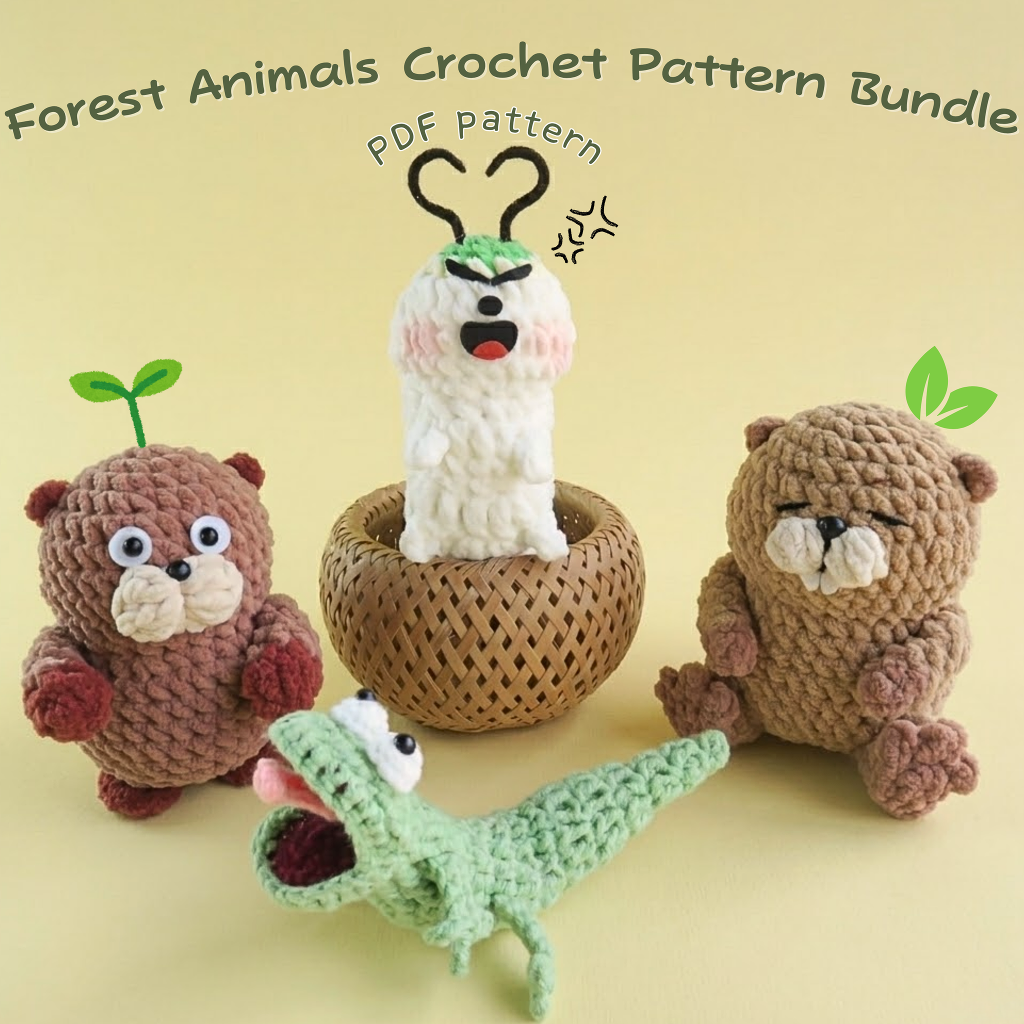 5in1 Forest Animals Crochet Pattern Bundle – Hooktasy
