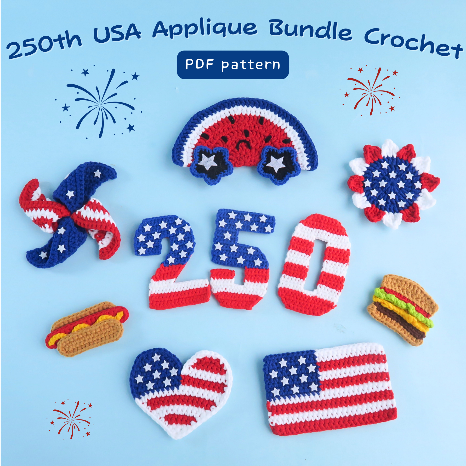 ブリーチデニムぷっくりハートAmerican No.498 Applique USA 250th Anniversary Crochet Pattern – Hooktasy