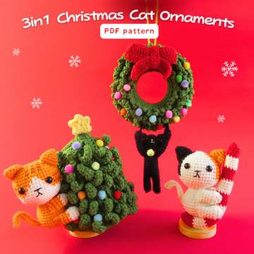 3in1 Christmas Cat Ornaments Crochet Pattern
