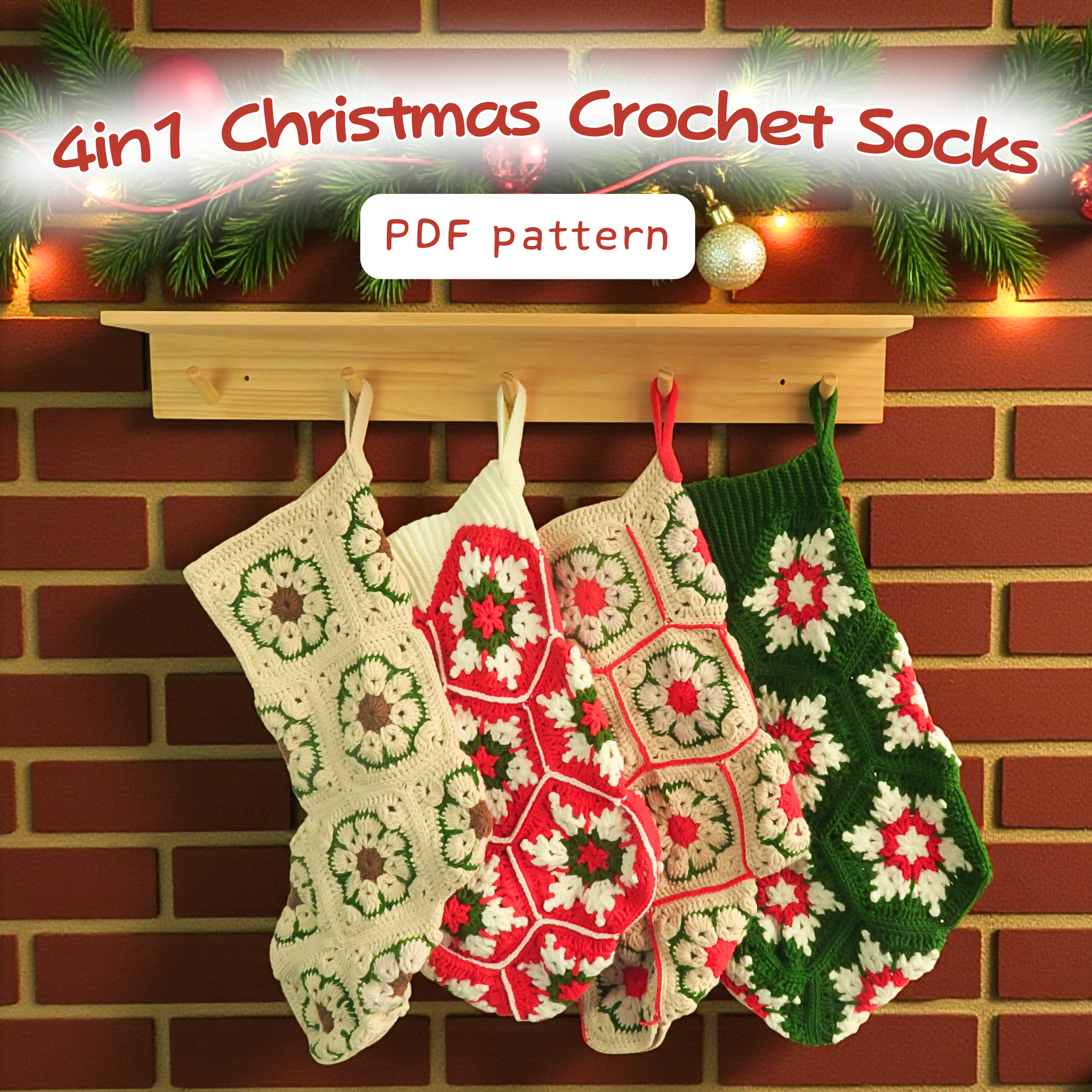 4in1 Christmas Socks Crochet Pattern
