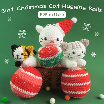 3in1 Christmas Cat Hugging Balls Crochet Pattern