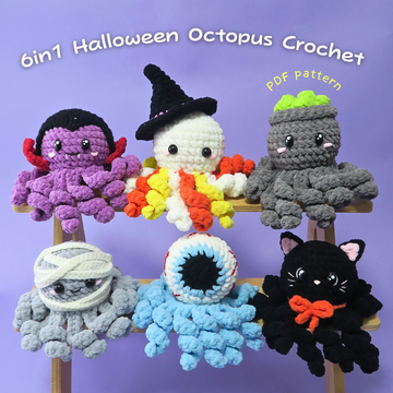 6-in-1 Halloween Octopus Crochet Pattern Bundle