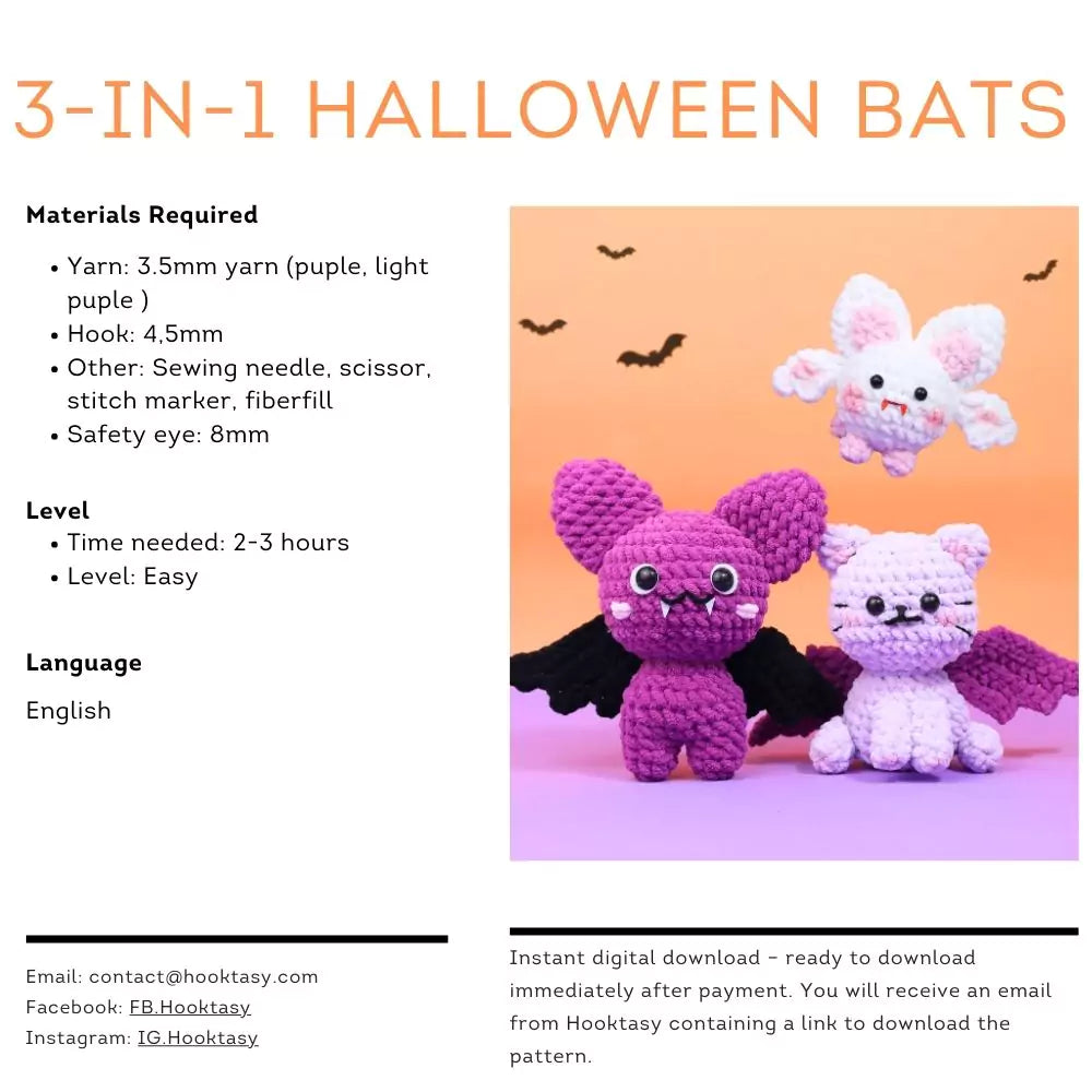 3-in-1 Halloween Bats Crochet Pattern