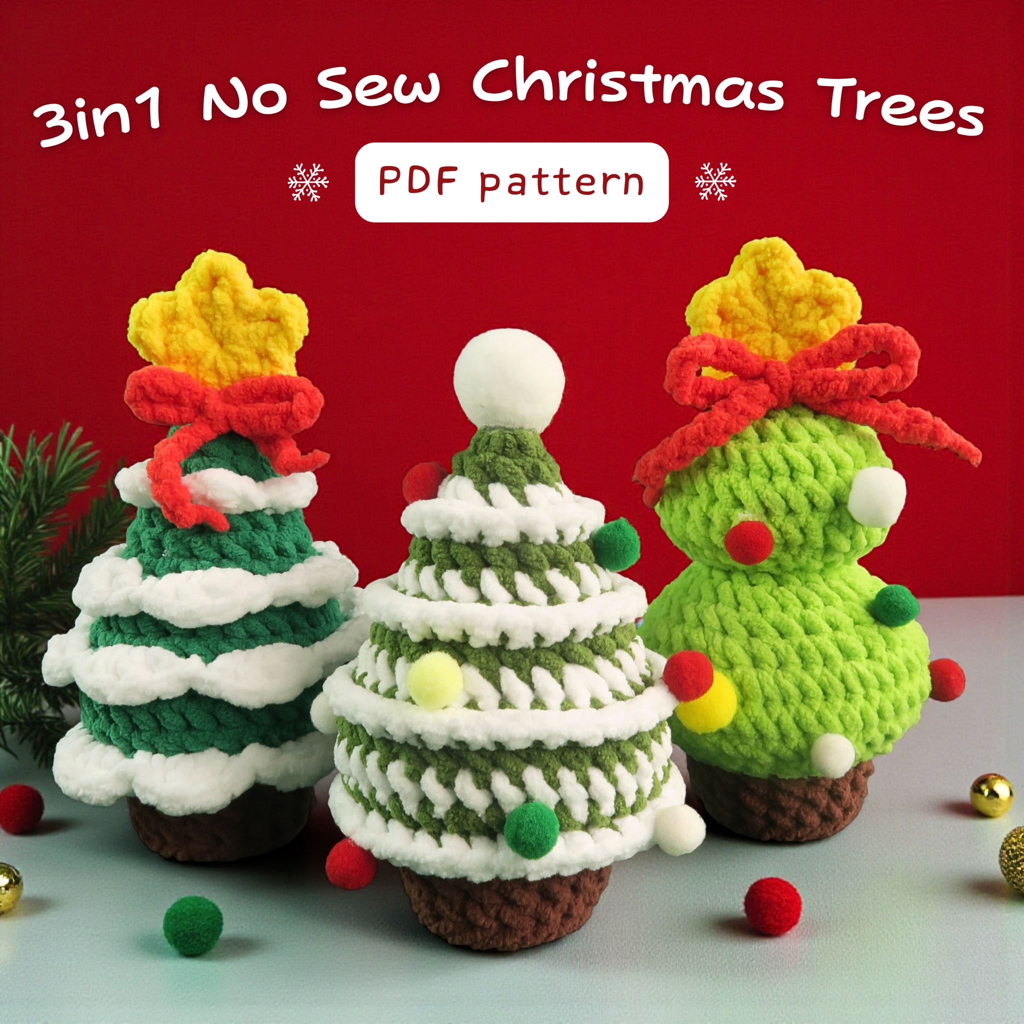 3in1 No Sew Christmas Trees Crochet Pattern