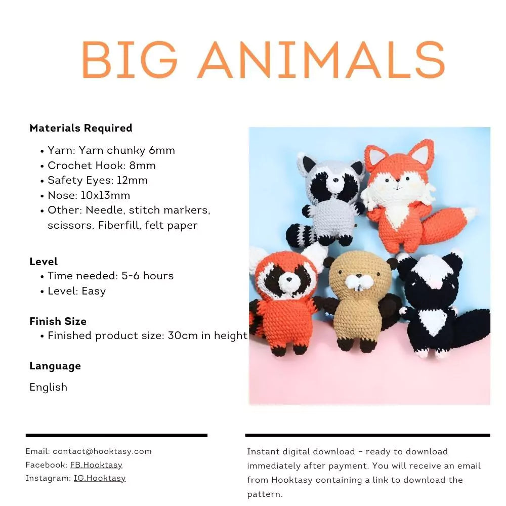 5-in-1 Big Animal Crochet Pattern