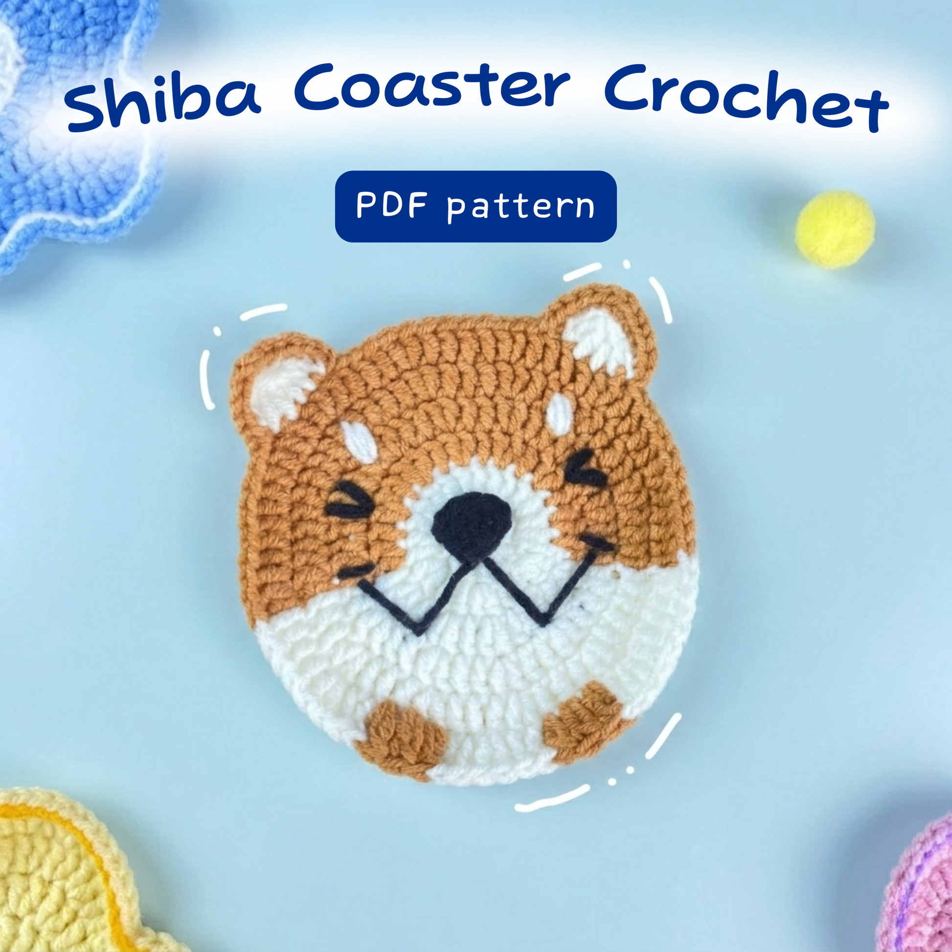 Shiba Coaster crochet pattern PDF, shiba inu crochet coaster, dog coaster pattern, amigurumi coaster pattern, beginner crochet coaster pattern, handmade crochet home decor gift