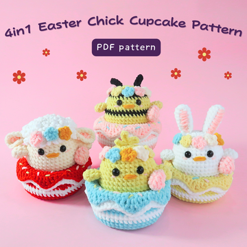4in1 Easter Chick Cupcake Crochet Pattern