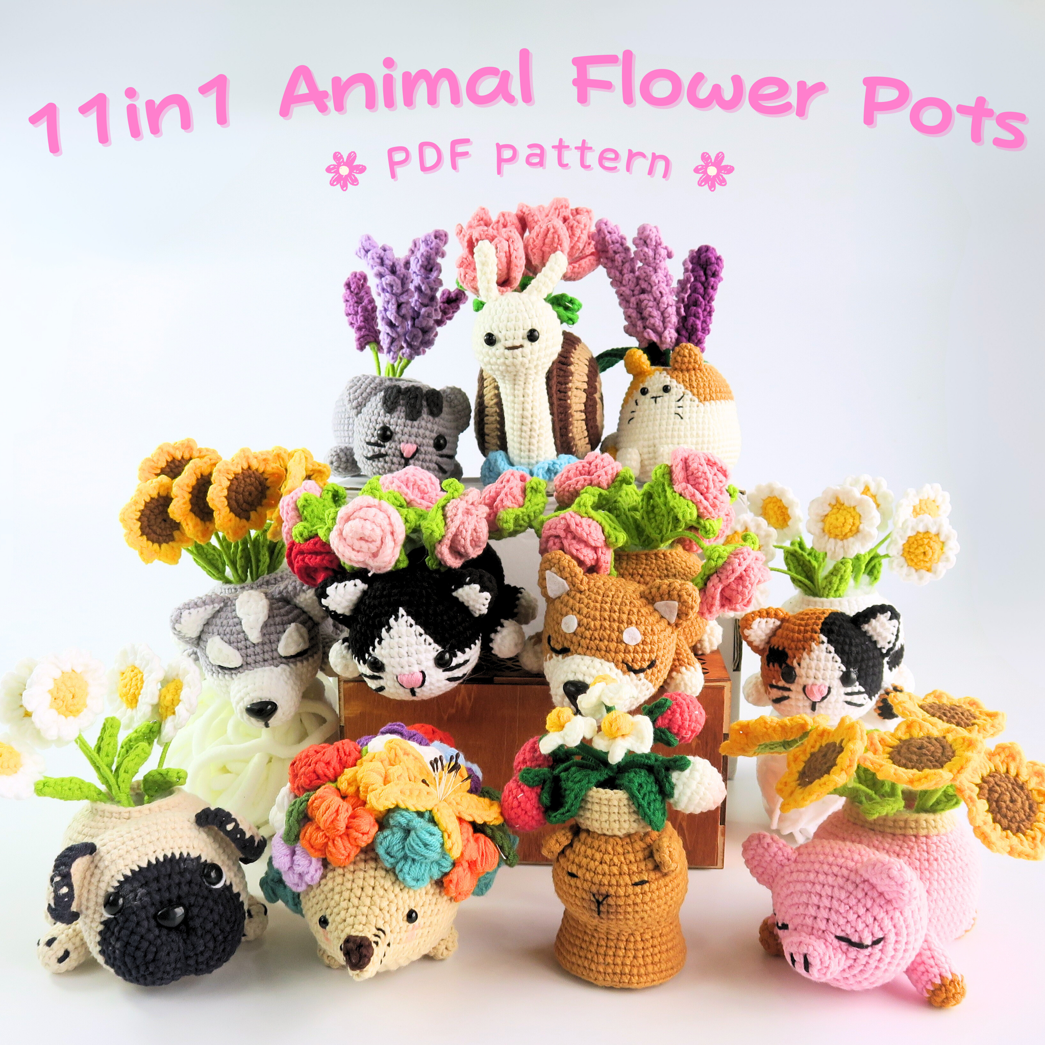 11-in-1 Animal Flower Pots Crochet Pattern