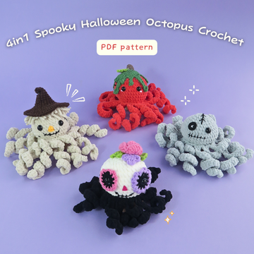 4-in-1 Spooky Halloween Octopus Crochet Pattern Bundle