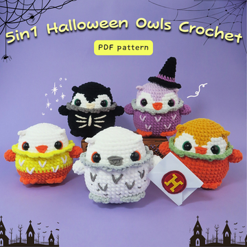 5-in-1 Halloween Owl Crochet Pattern Bundle