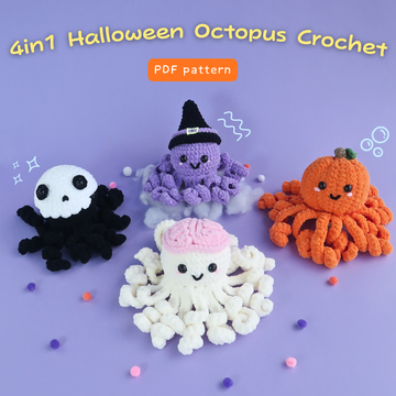 4-in-1 Halloween Octopus Crochet Pattern Bundle