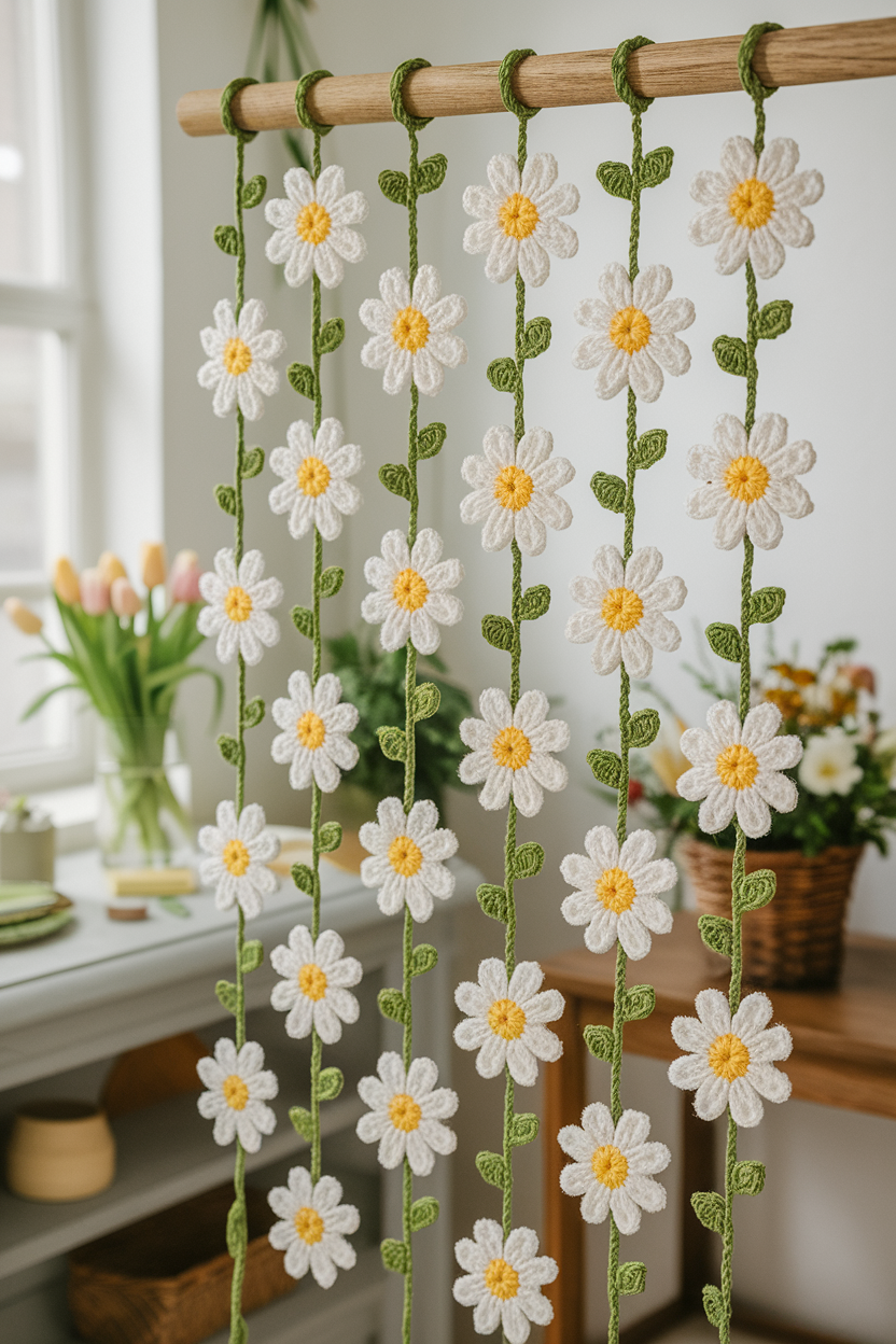 Spring Daisy Curtain Crochet Pattern by Hooktasy