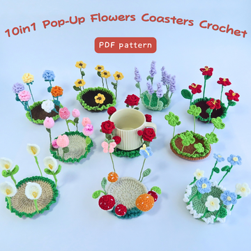 10-in-1 Pop-Up Flowers Coasters Crochet Pattern