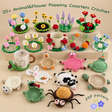 25+ Farm Animal Popping & Flower Coasters Crochet Bundle Pattern