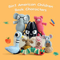 Hooktasy Family Membership can access Set of crocheted toys resembling American children book characters on a yellow background