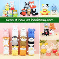 Collage of various colorful crochet animals with promotional text at hooktasy.com