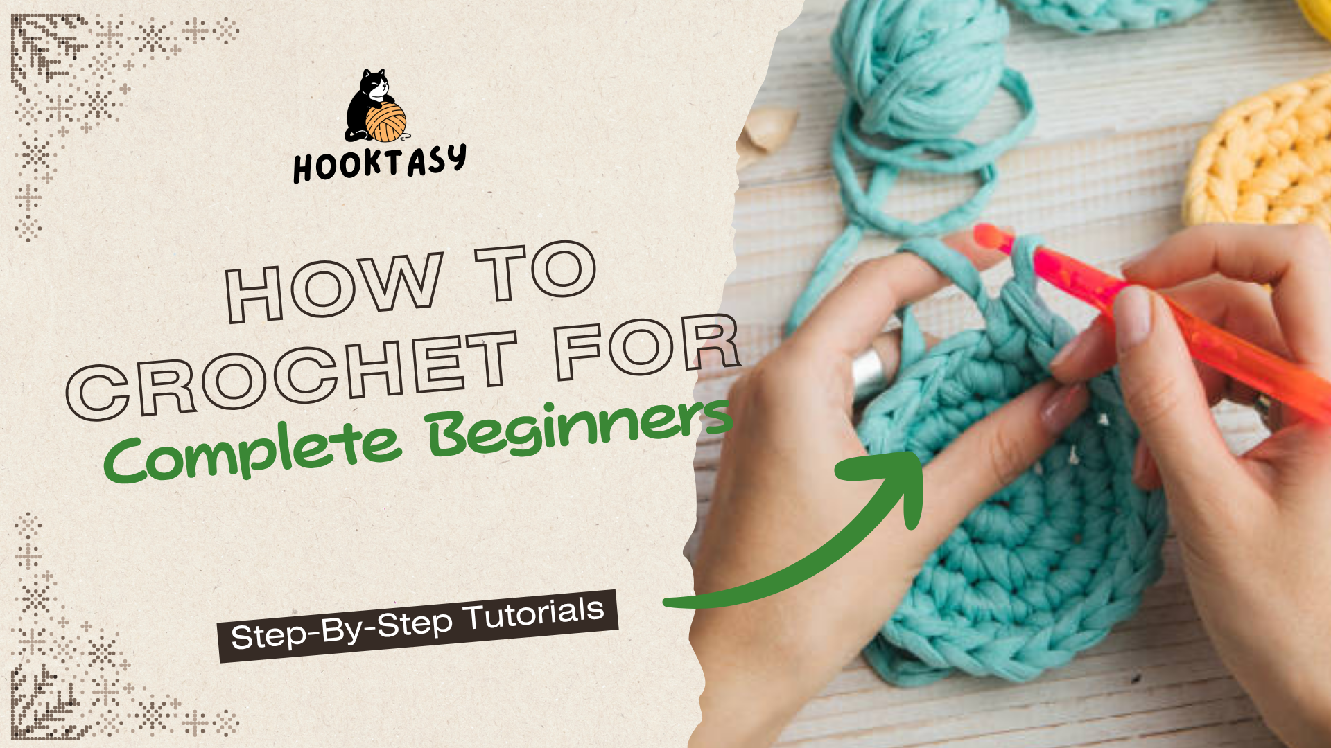 Crocheting tutorial online course for beginners with Hooktasy