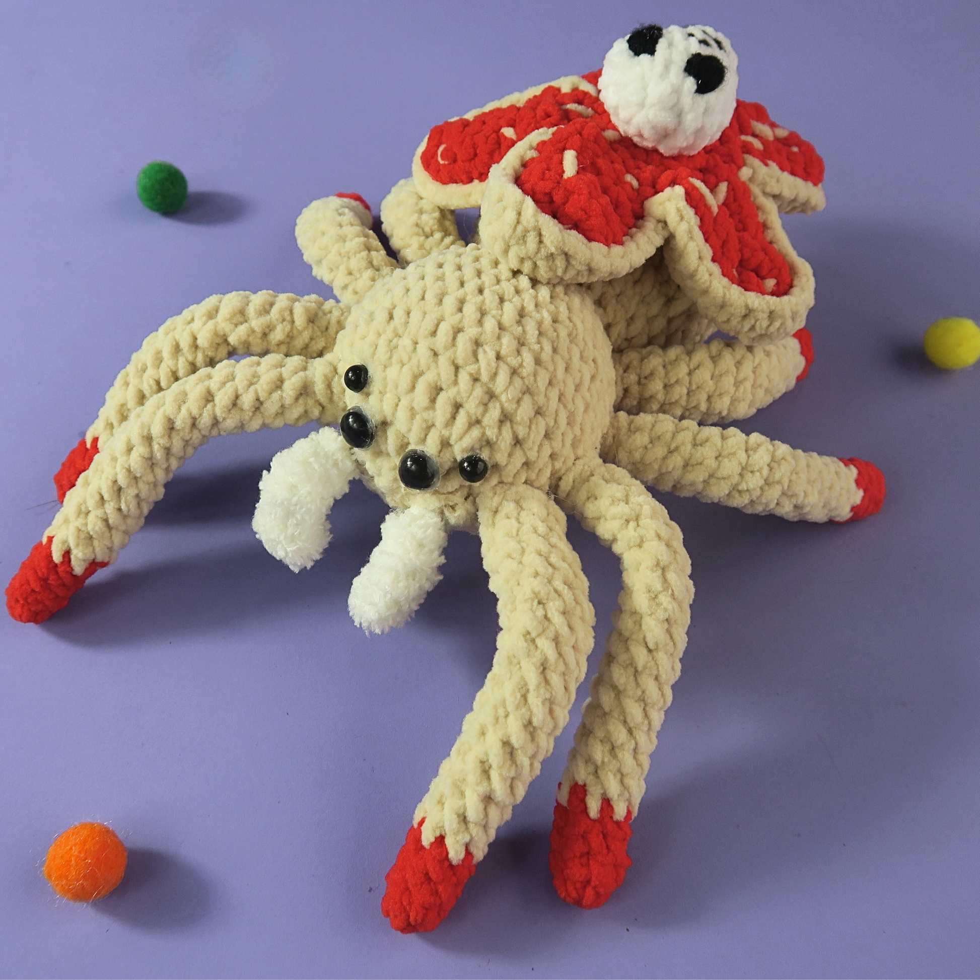 Skull Flower Halloween Spider Crochet Pattern on a purple background
