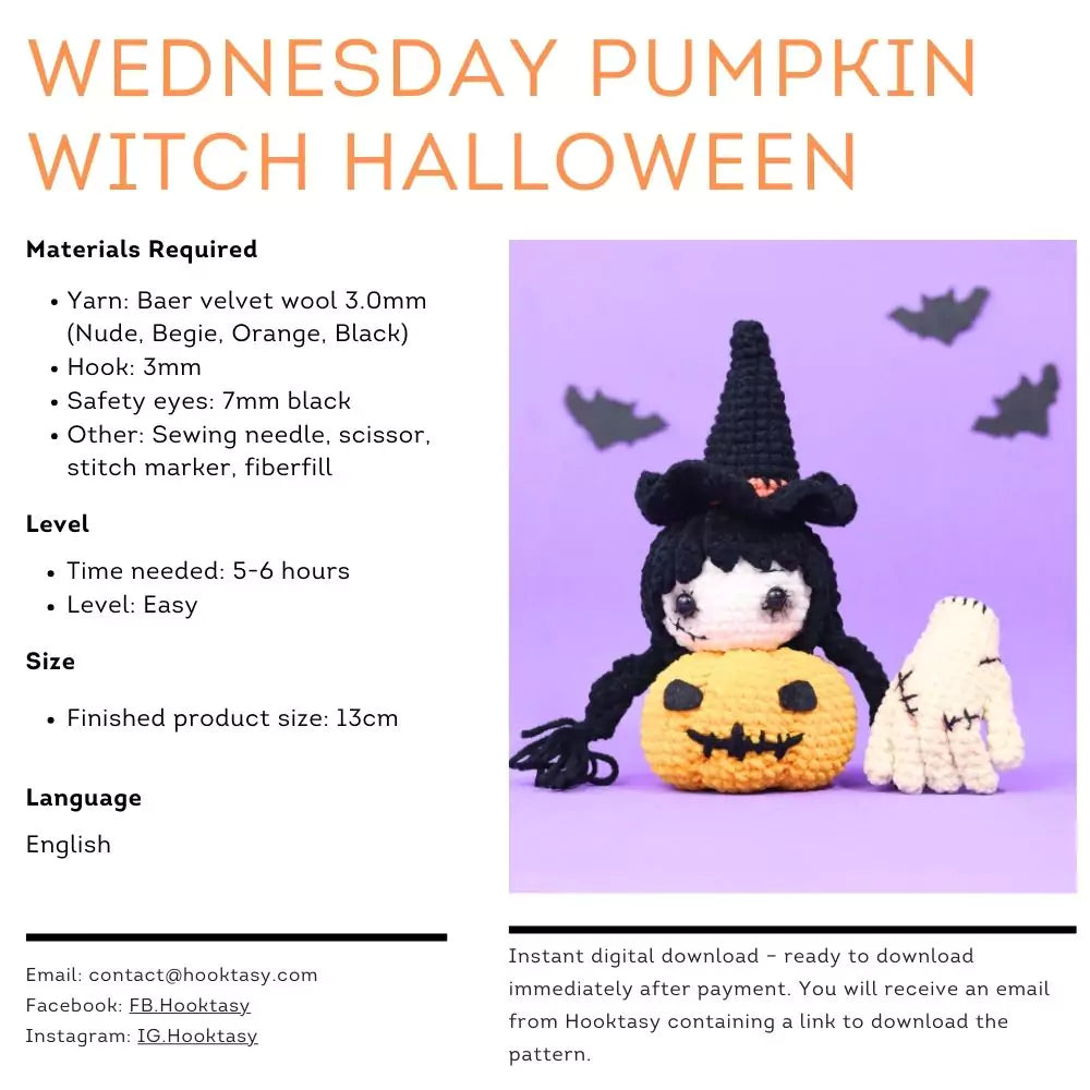 Wednesday Pumpkin Witch Halloween Crochet Pattern